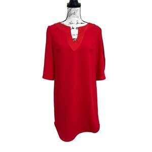Trina Turk Shift Dress Red Oversized V-Neck Half-Sleeve Party Holiday Women Sz S